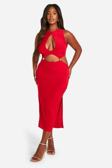 Plus Keyhole Beaded Cut Out Midaxi Dress red