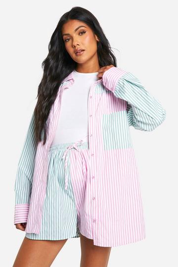 Maternity Multi Stripe Oversized Shirt pink