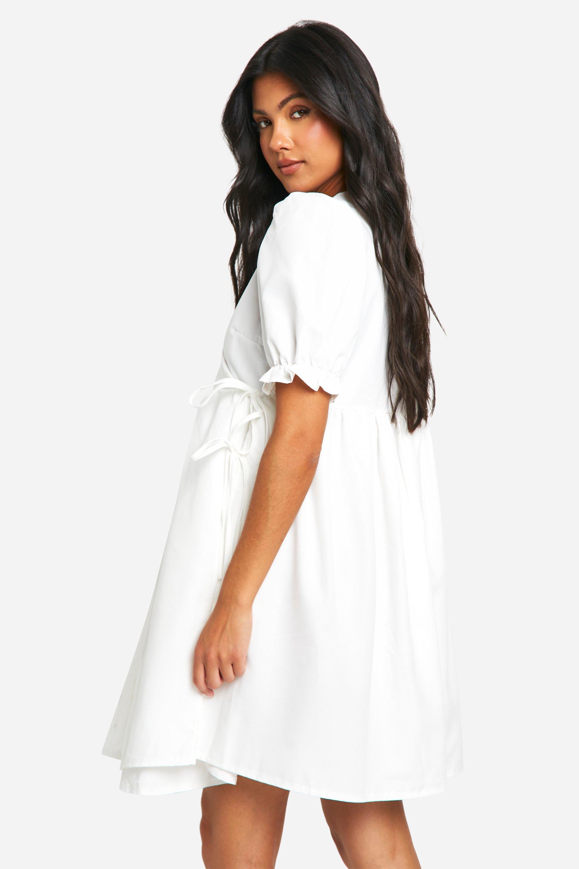 Maternity Puff Sleeve Wrap Mini Smock Dress boohoo IE