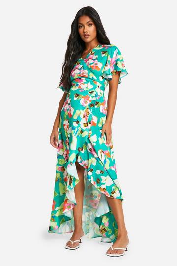 Maternity Belted Floral Ruffle Hem Maxi Dress green