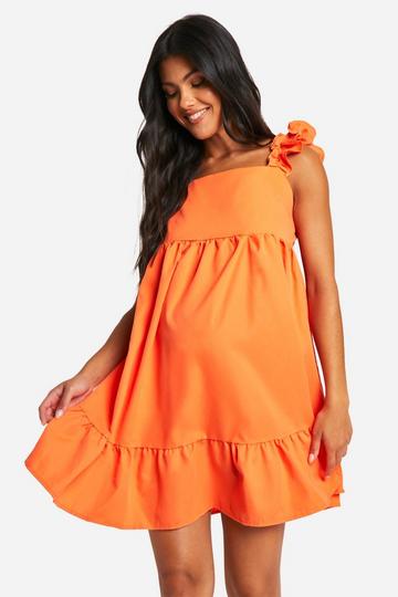 Maternity Frill Sleeve Smock Mini Dress orange