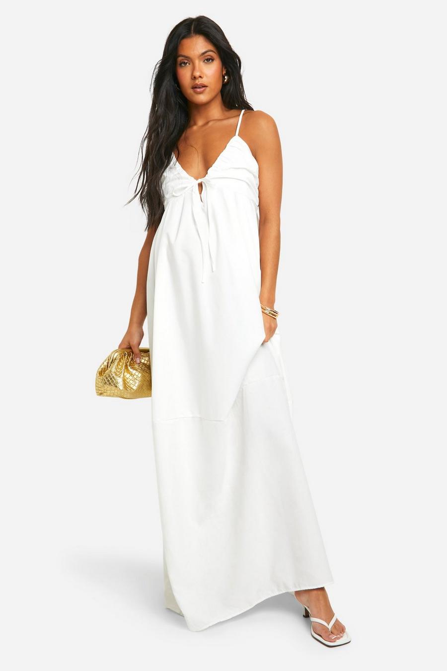 White Maternity Linen Look Strappy Maxi Dress image number 1