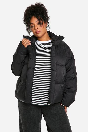 Plus Funnel Neck Puffer Jacket black