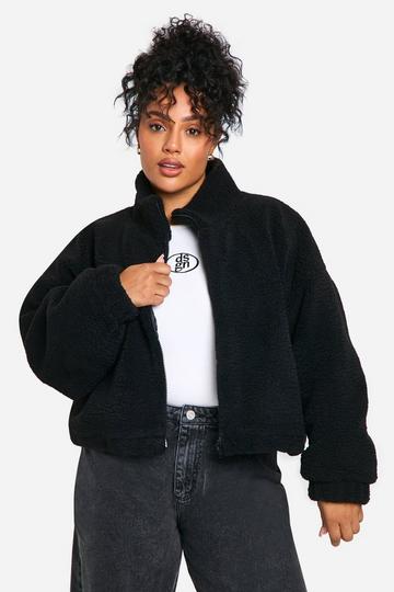 Black Plus Boxy Teddy Bomber Jacket