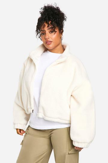 Plus Boxy Teddy Bomber Jacket cream