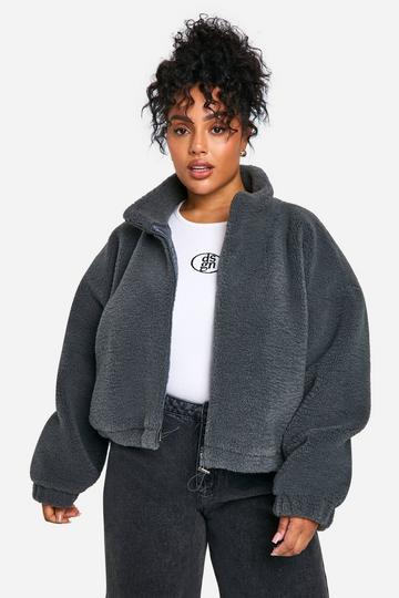 Plus Boxy Teddy Bomber Jacket charcoal