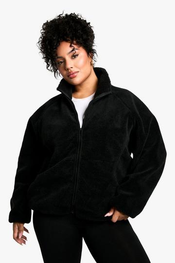 Black Plus Oversized Teddy Zip Up Jacket