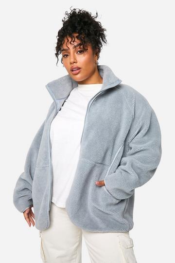 Plus Oversized Teddy Jas Met Rits light grey