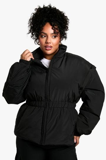 Plus Synched Waist Puffer Jacket black