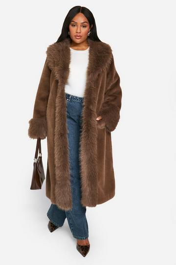 Plus Faux Fur Bonded Midaxi Coat chocolate