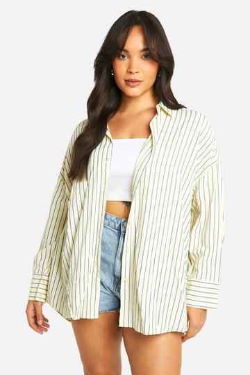 Lemon Yellow Plus Oversized Contrast Stripe Shirt