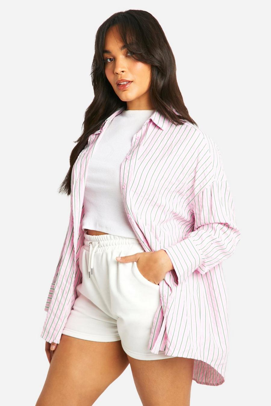Pink Plus Oversized Contrast Stripe Shirt  image number 1