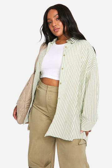 Plus Oversized Linen Look Stripe Shirt green