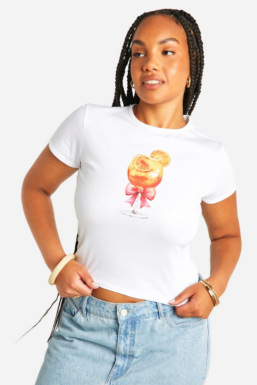T-shirt Plus Size con scritta Aperol Baby, White