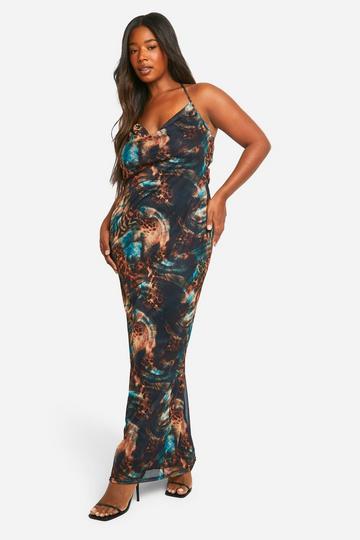 Plus Animal Print Cowl Neck Maxi Dress black