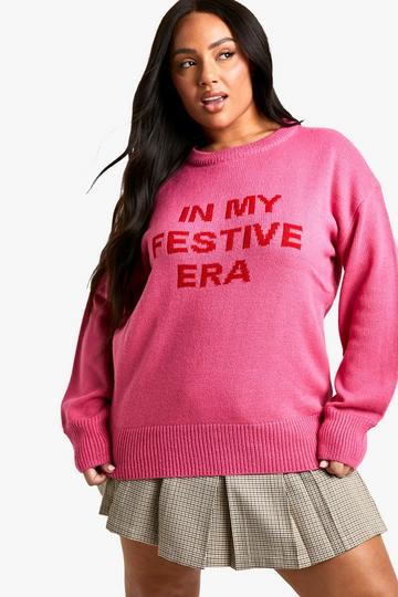 Plus In My Festive Era Christmas Oversized Jumper pink