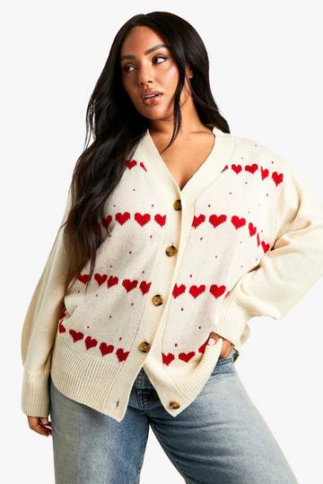 Plus Christmas Hearts Cardigan cream