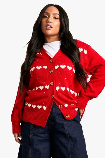 Plus Christmas Heart Cardigan red