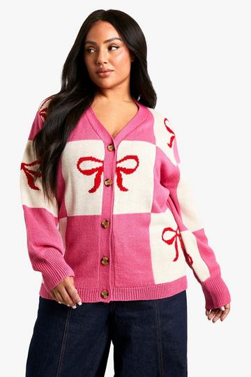 Plus Bow Christmas Cardigan pink