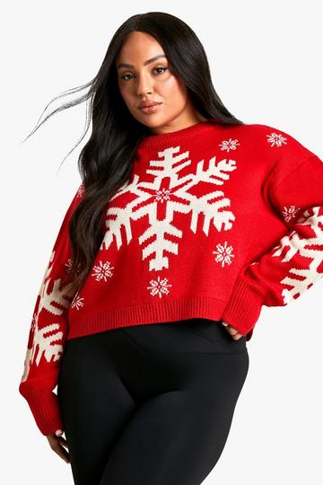 Plus Snowflake Christmas Jumper red