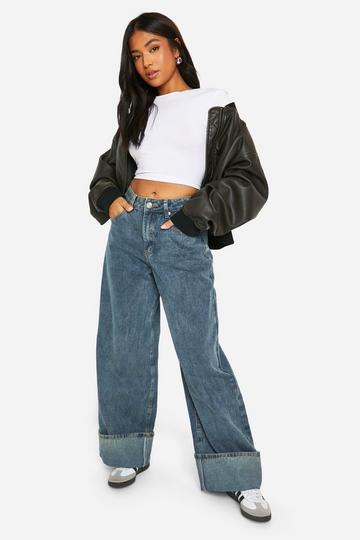 Petite Wide Leg Jeans Met Omgeslagen Pijpen blue