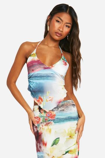 Printed Floral Halter Neck Top multi