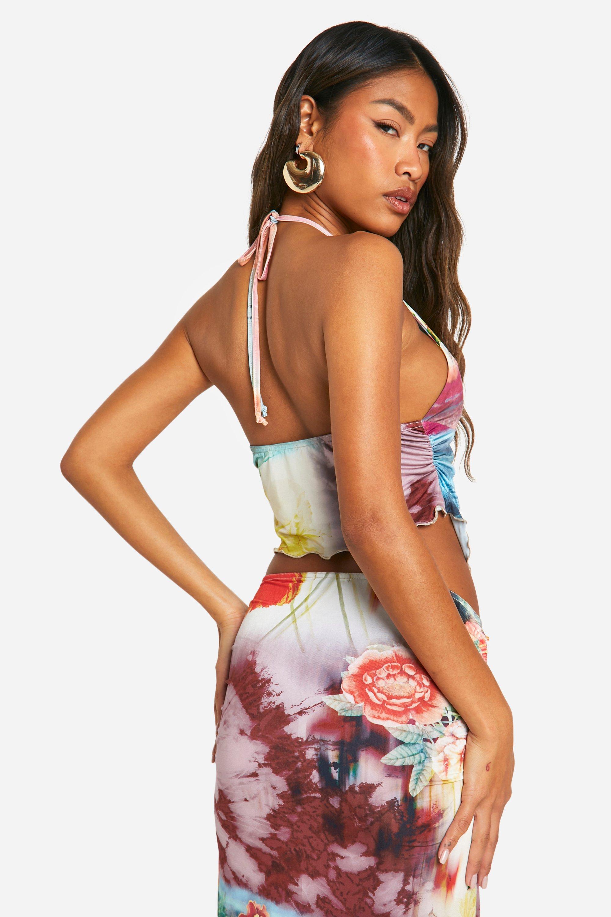 Printed Floral Halter Neck Top boohoo UK