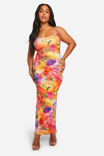 Orange Molly Smith Plus Fruit Print Onion Skin Maxi Dress