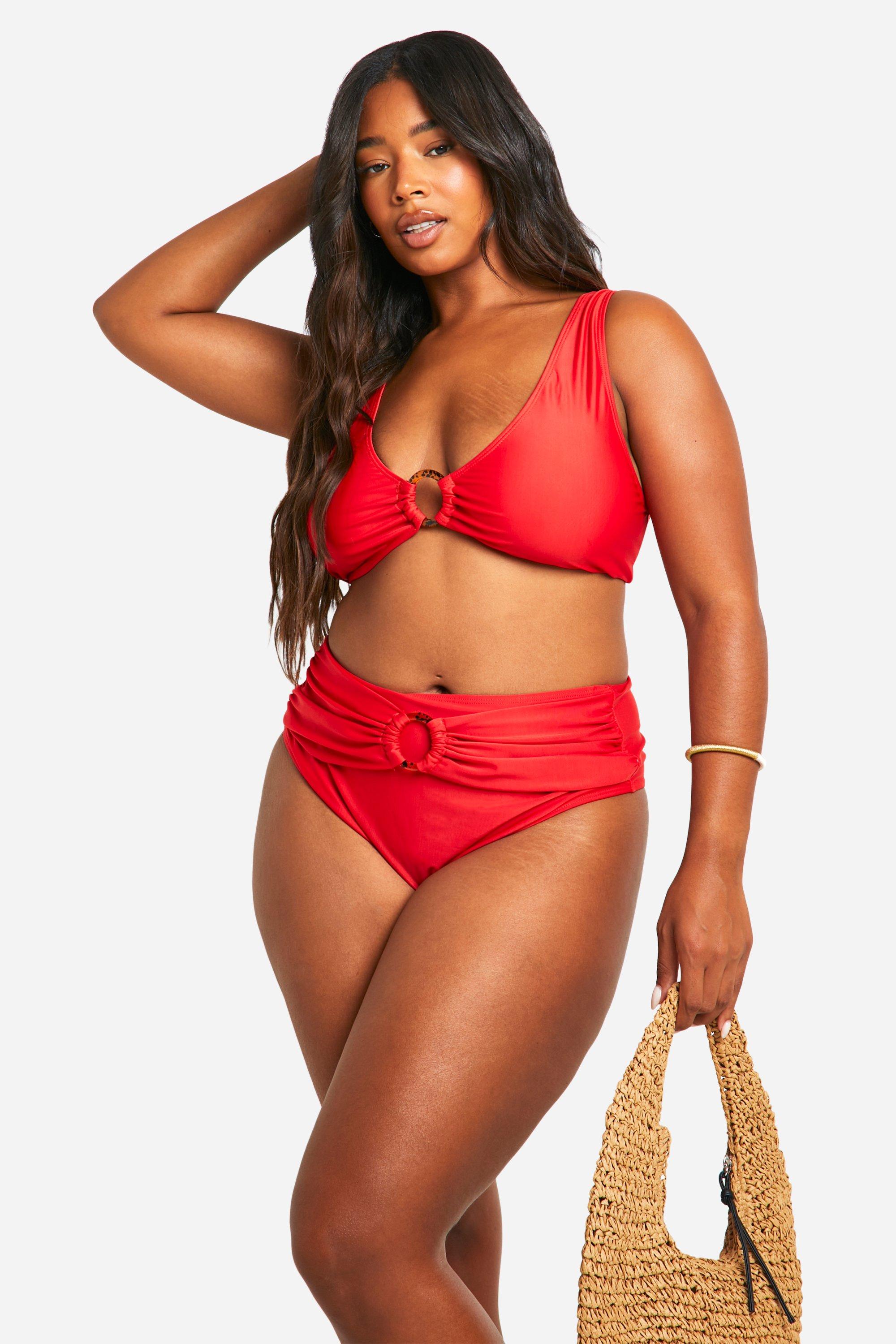 Red plunge bikini store