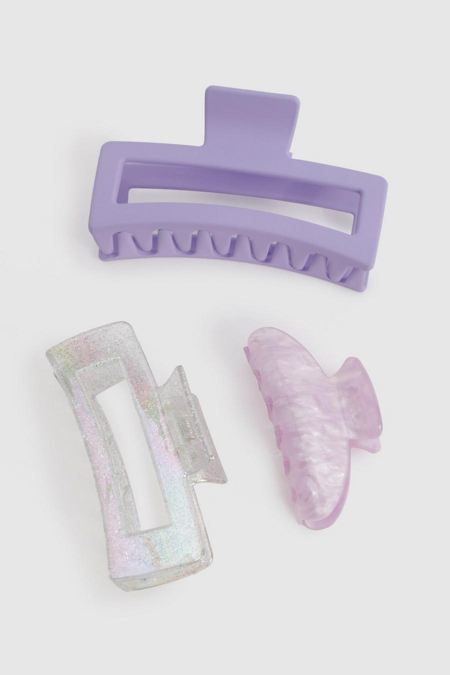 Purple 3 Pack Claw Clips   image number 1