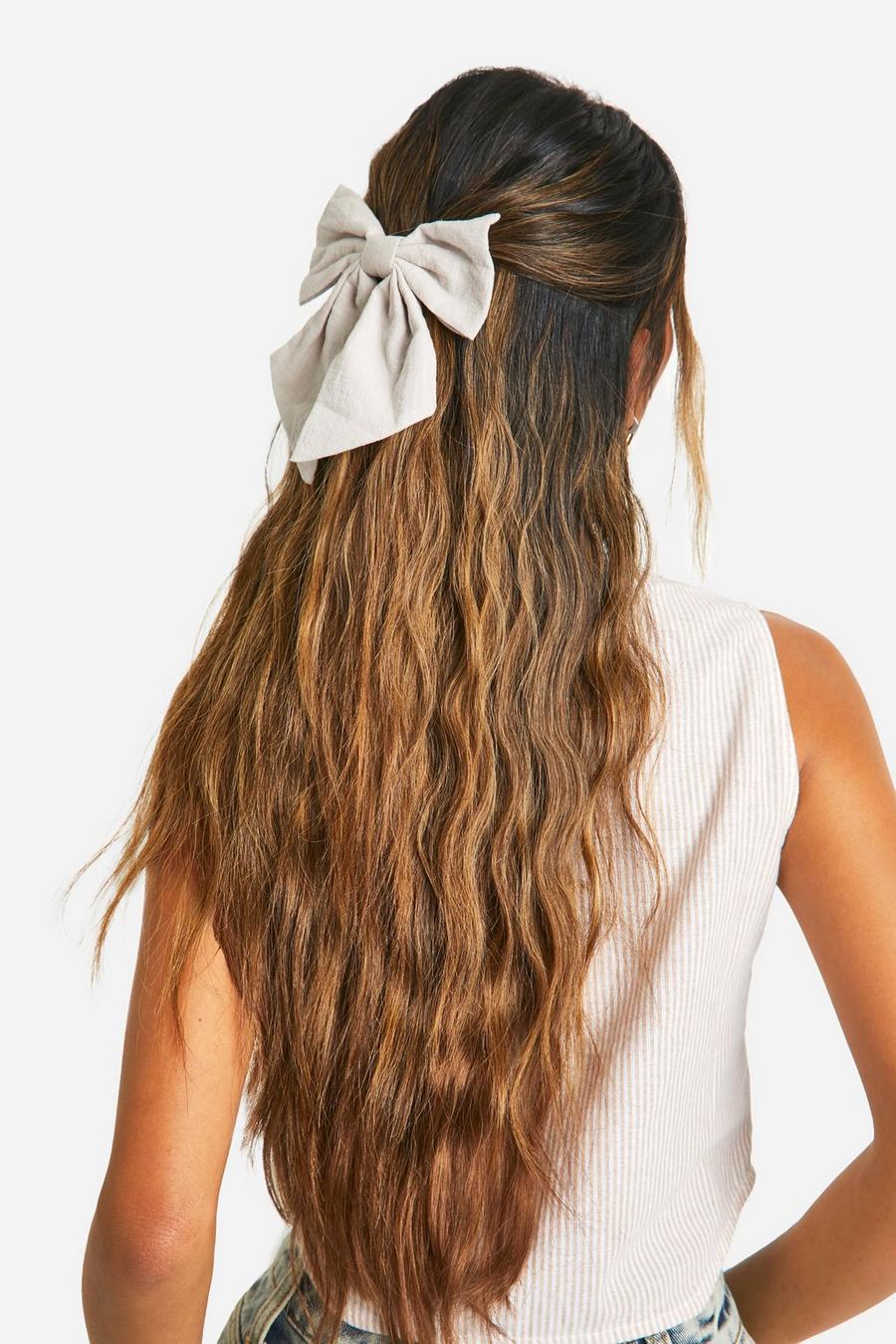 Natural Linen Hair Bow Clip  image number 1