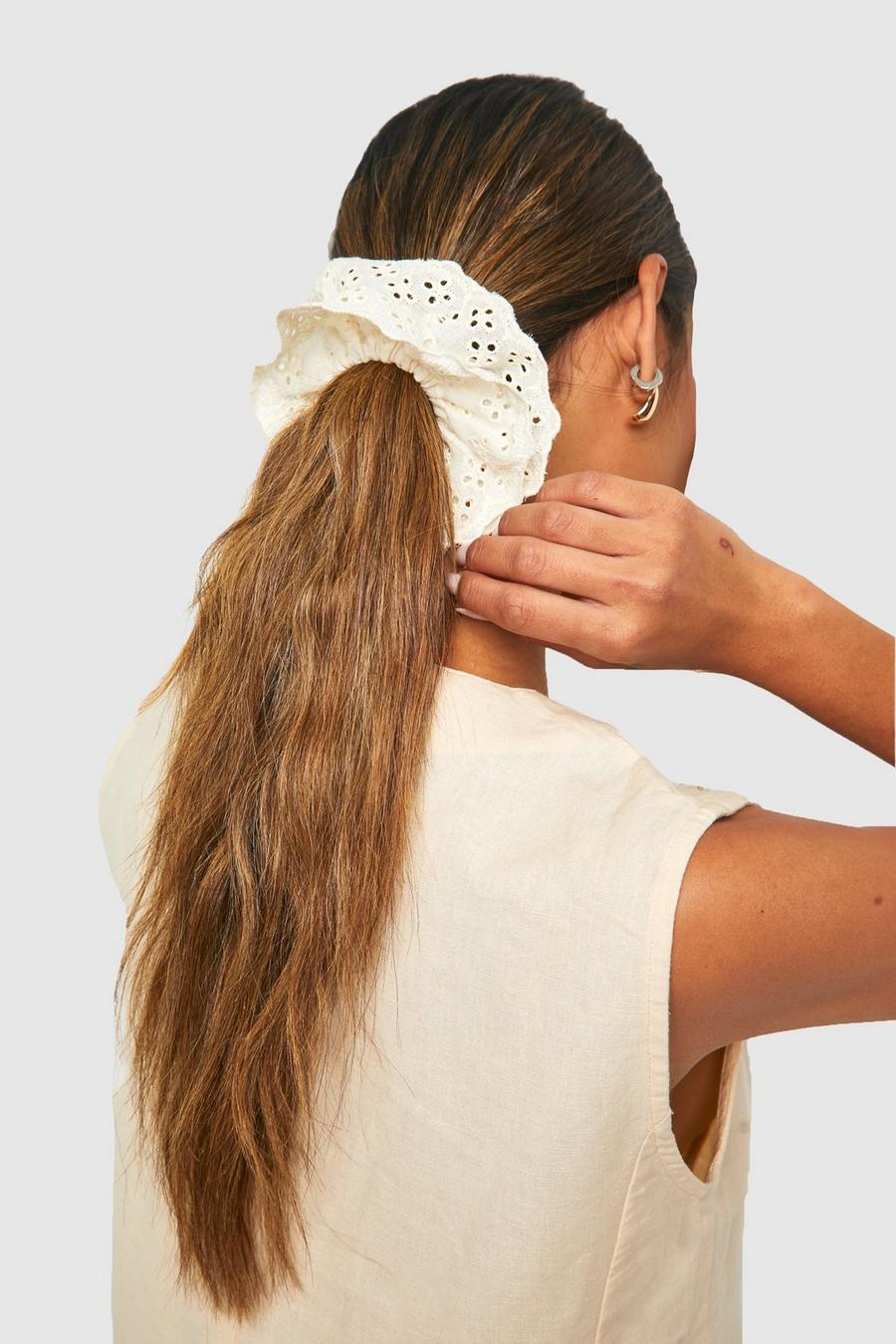 White Oversized Lace Hair Scrunchie 