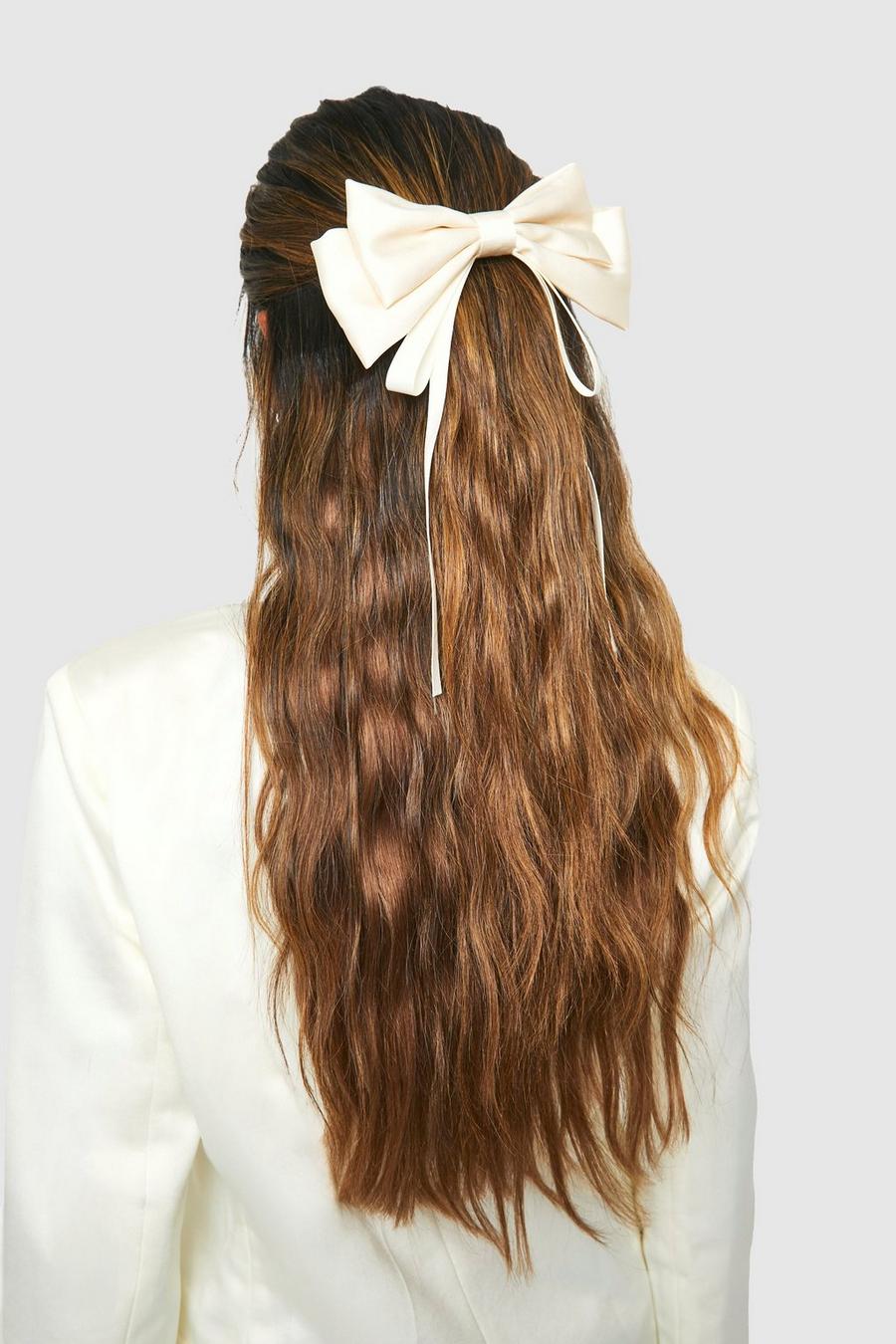 Ivory Double Layered Oversized Hair Bow Clip   image number 1