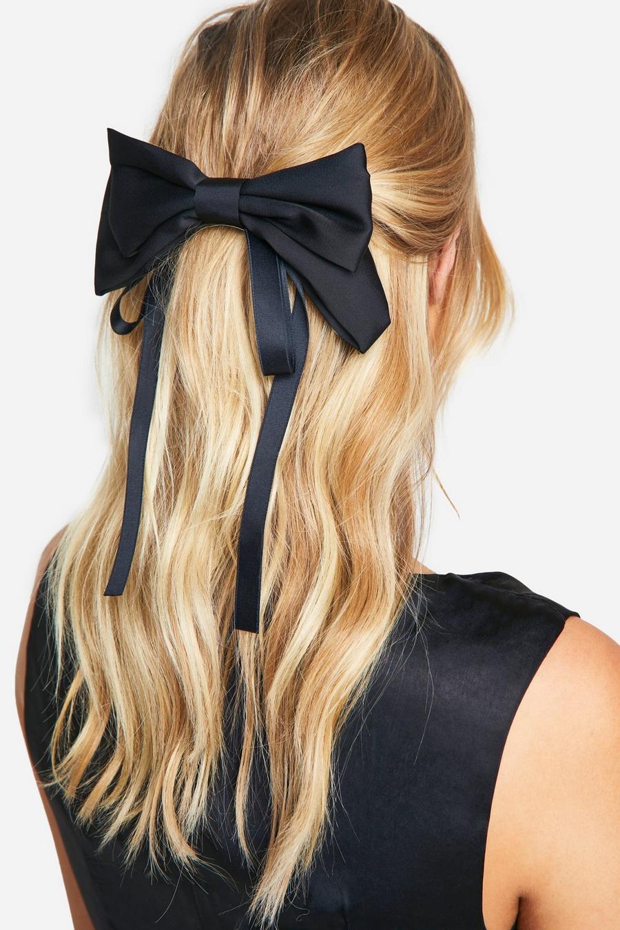 Black Double Layered Oversized Hair Bow Clip  image number 1