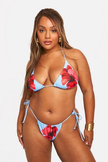 Red Plus Floral Triangle Bikini Set