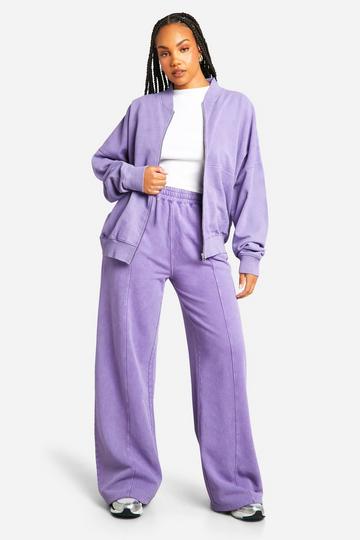 Plus Washed Zip Through Bomber Straight Leg Tracksuit purple