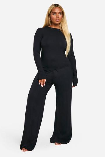 Plus Modale Wide Leg Lounge Broek black