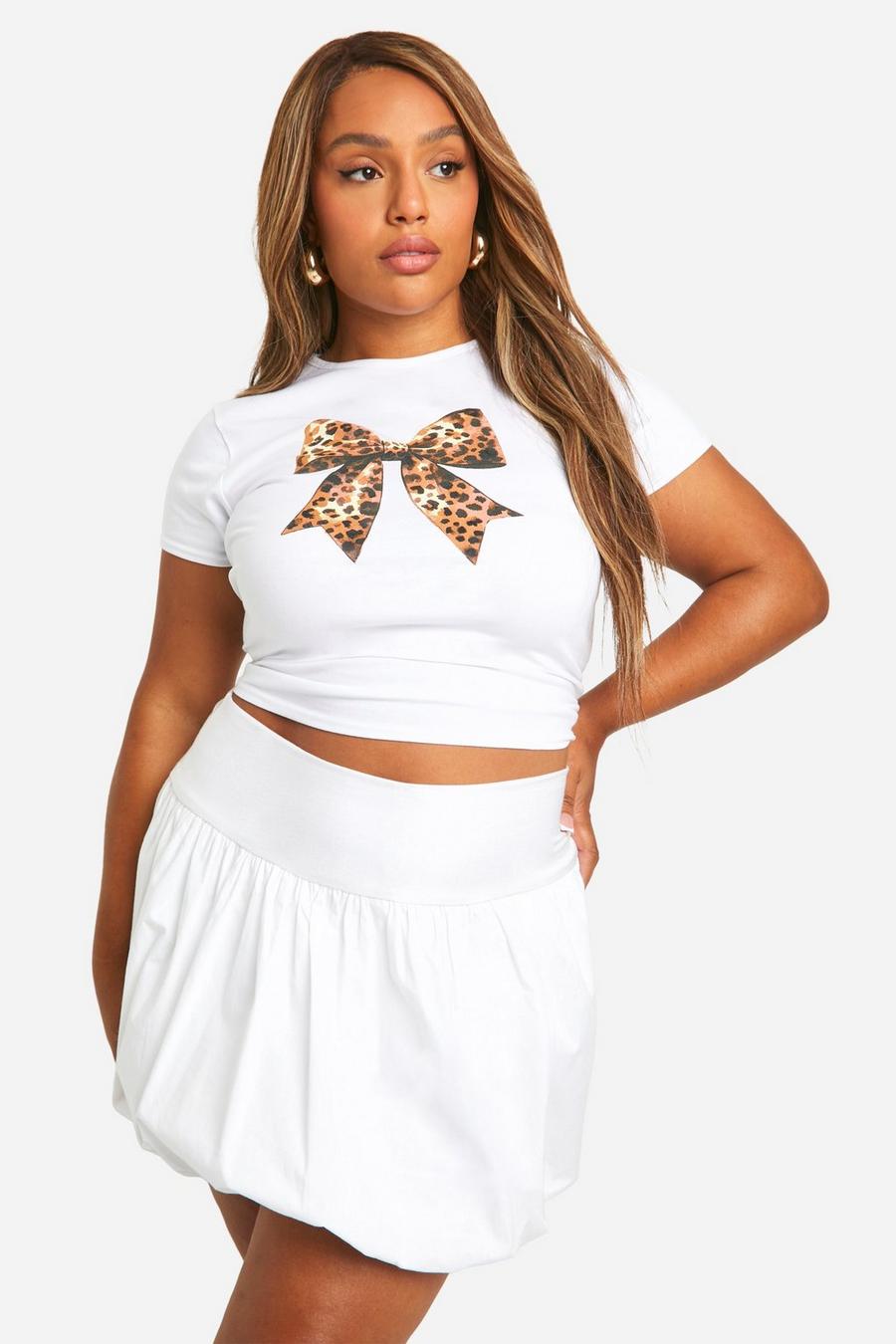 White Plus Leopard Bow Baby Tee  image number 1