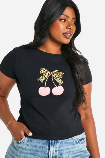 Plus Leopard Bow Cherry Baby Tee black