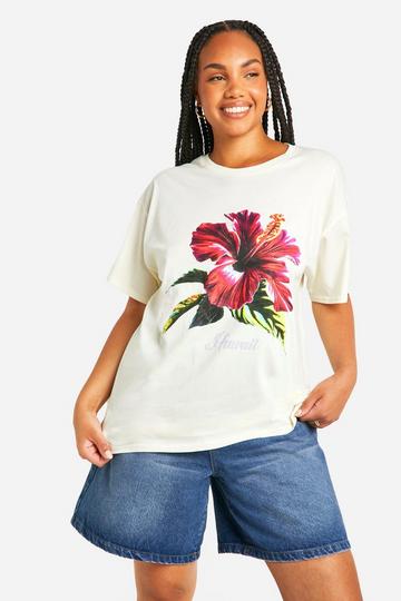 Plus Hawaii Flower Oversized T-shirt stone