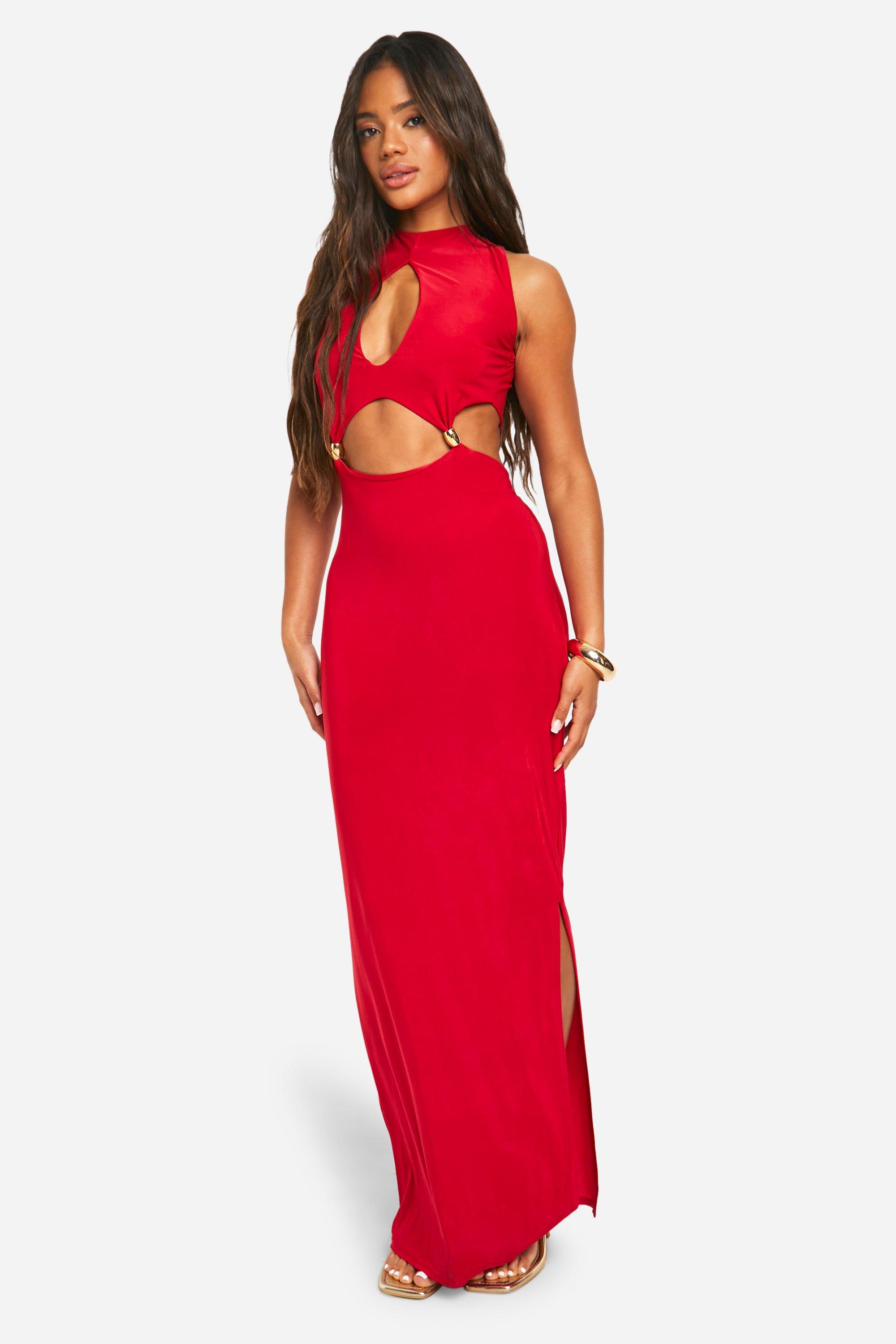 Halterneck Cut Out Beaded Maxi Dress boohoo UK