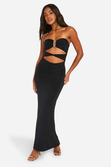 Bandeau Gold Trim Cut Out Maxi Dress black