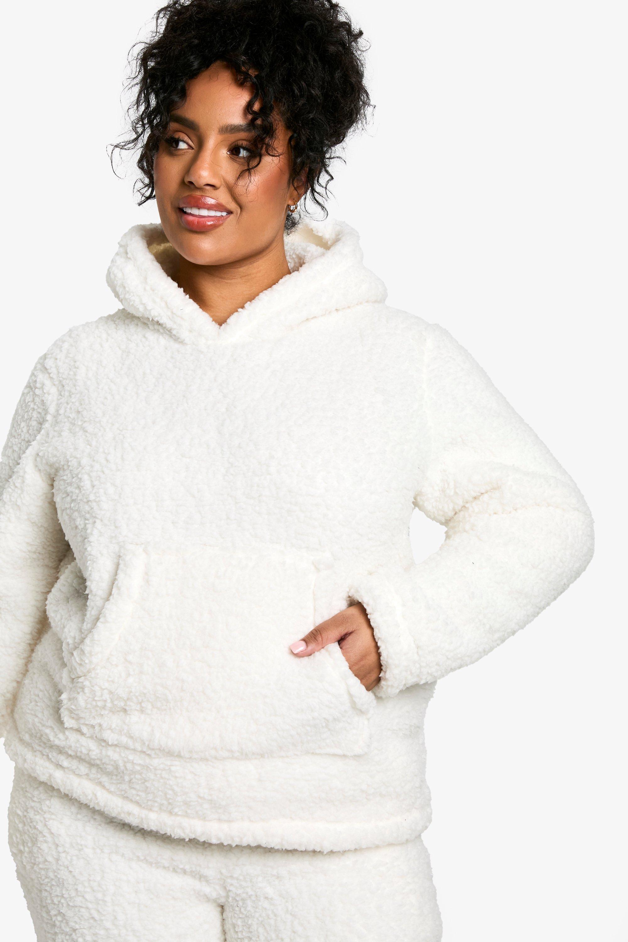 Plus Fluffy Fleece Hoody And Wide Leg Jogger Set boohoo