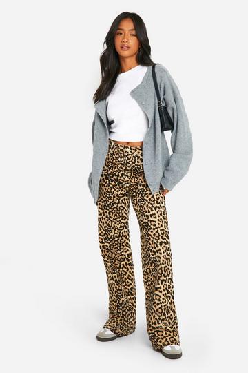 Multi Petite Leopard Print Wide Leg Jeans