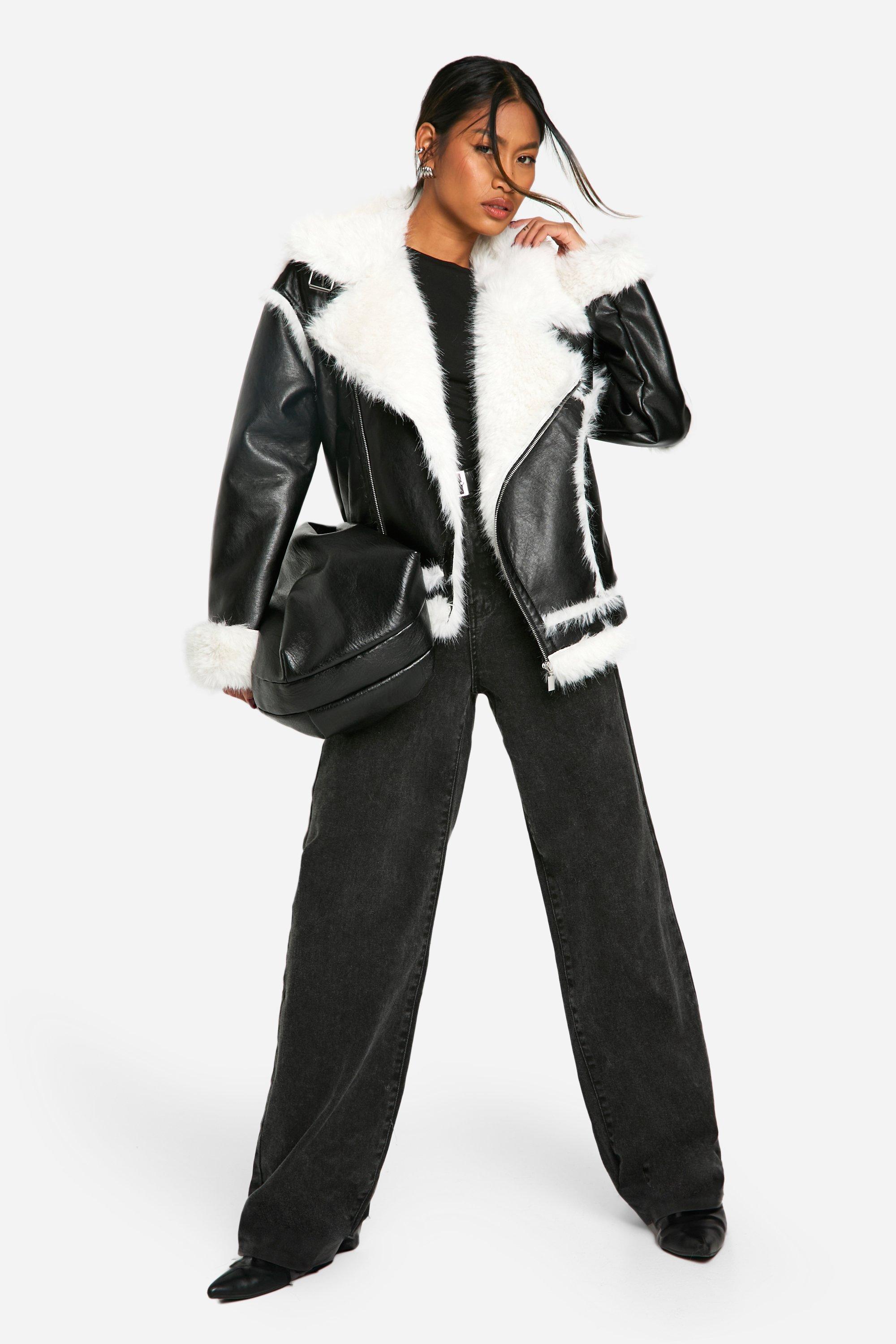 Faux Fur Trim Oversized Aviator Jacket | boohoo USA