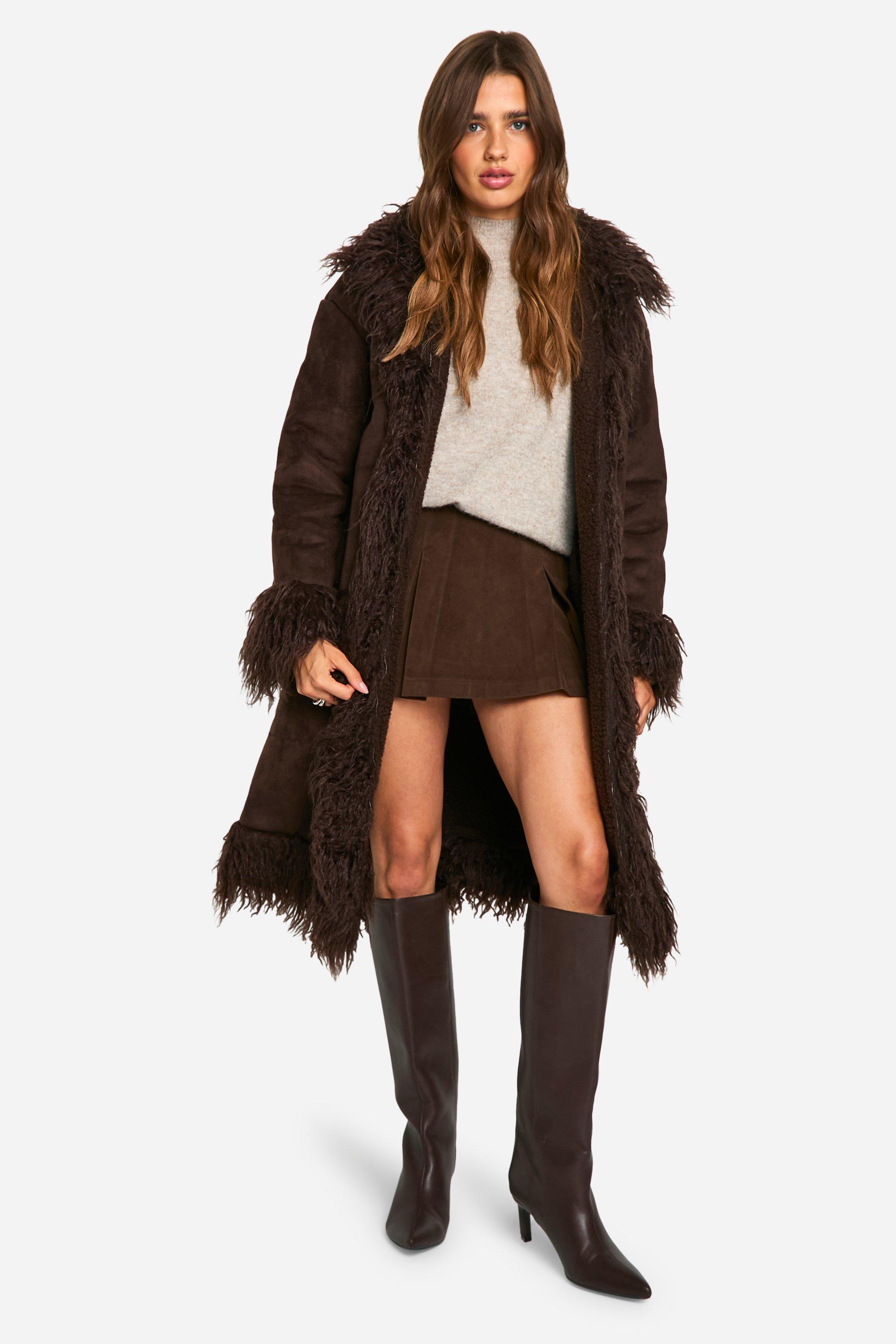 Faux Fur Trim Bonded Maxi Coat | boohoo USA