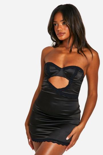 Satin And Lace Trim Babydoll black