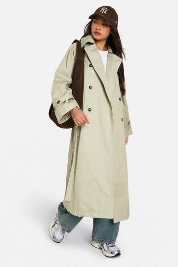 Double Breast Wide Sleeve Belted Trench Coat khaki