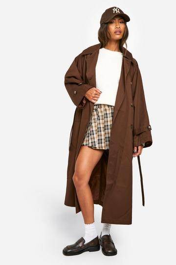 Double Breast Wide Sleeve Belted Trench Coat chocolate