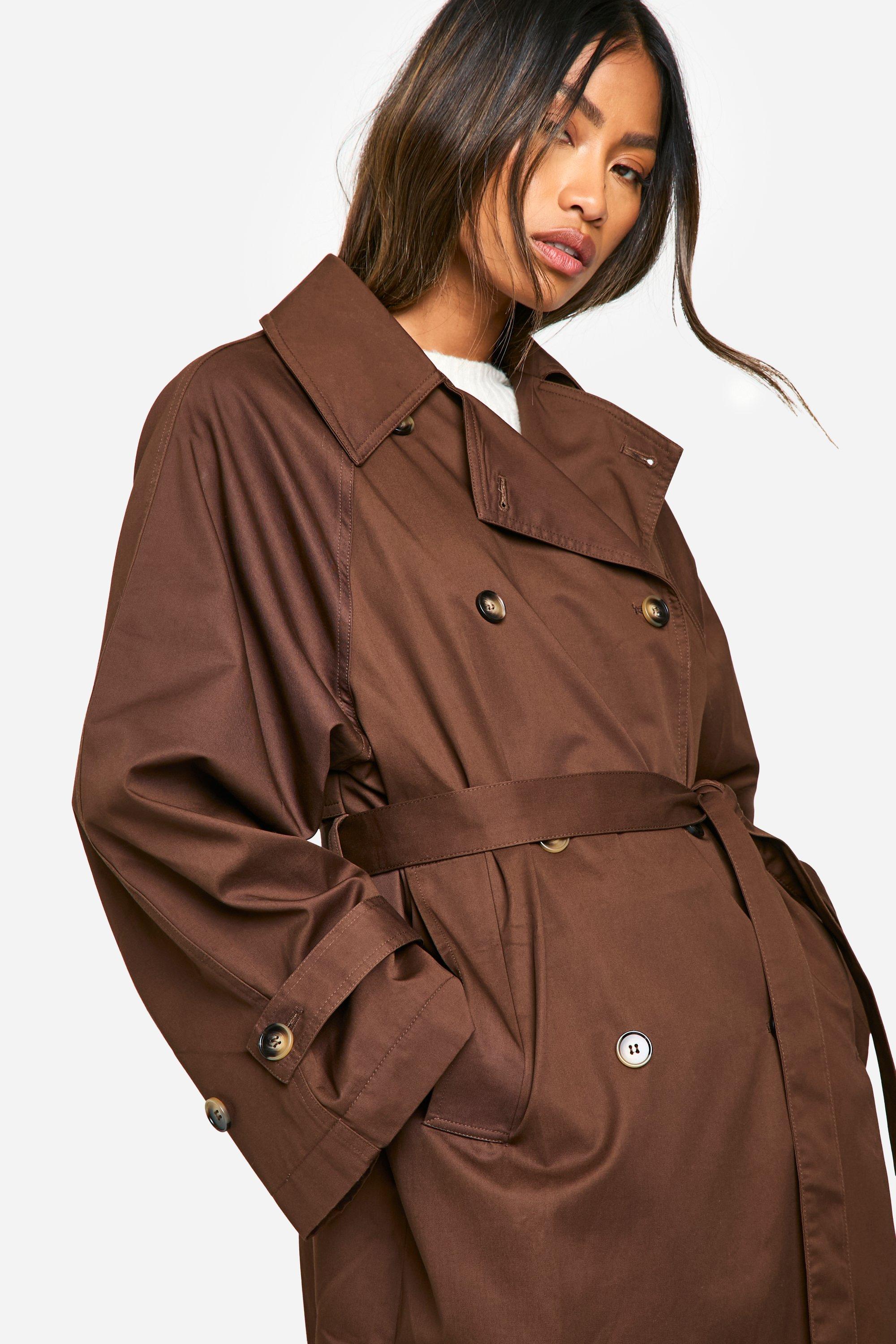 Double Breast Wide Sleeve Belted Trench Coat boohoo